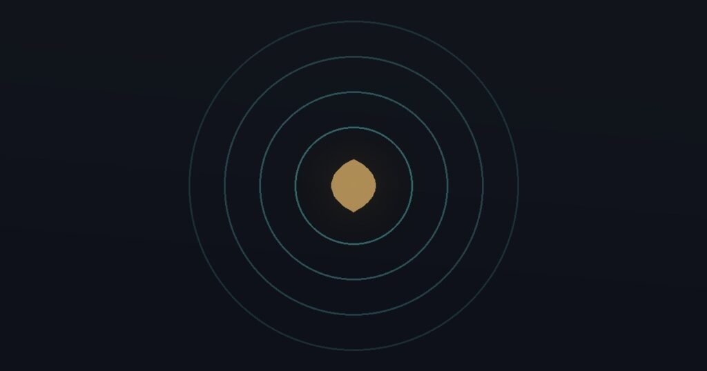 Abstract illustration of an amygdala shape being calmed by expanding cool breath rings, representing physiological techniques that down-regulate the brain's threat alarm