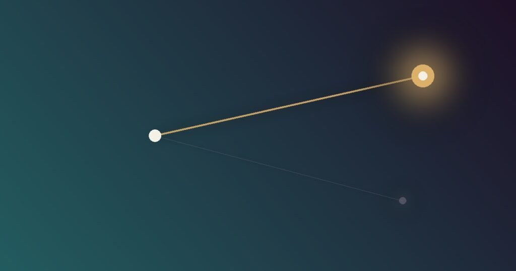Abstract illustration of a fork in the path where the chosen route glows brighter and larger while the rejected route fades and shrinks, representing post-decision dissonance and selective reevaluation