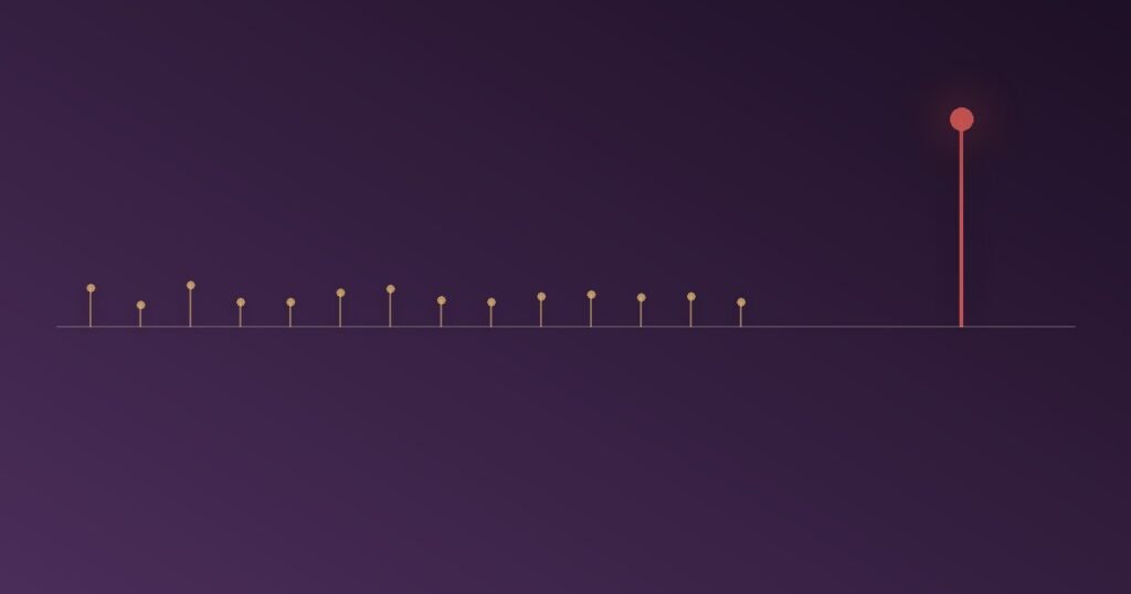 Abstract illustration comparing many small frequent dopamine spikes against one large spike, representing the difference between everyday phone notification responses and genuine substance-driven dopamine surges