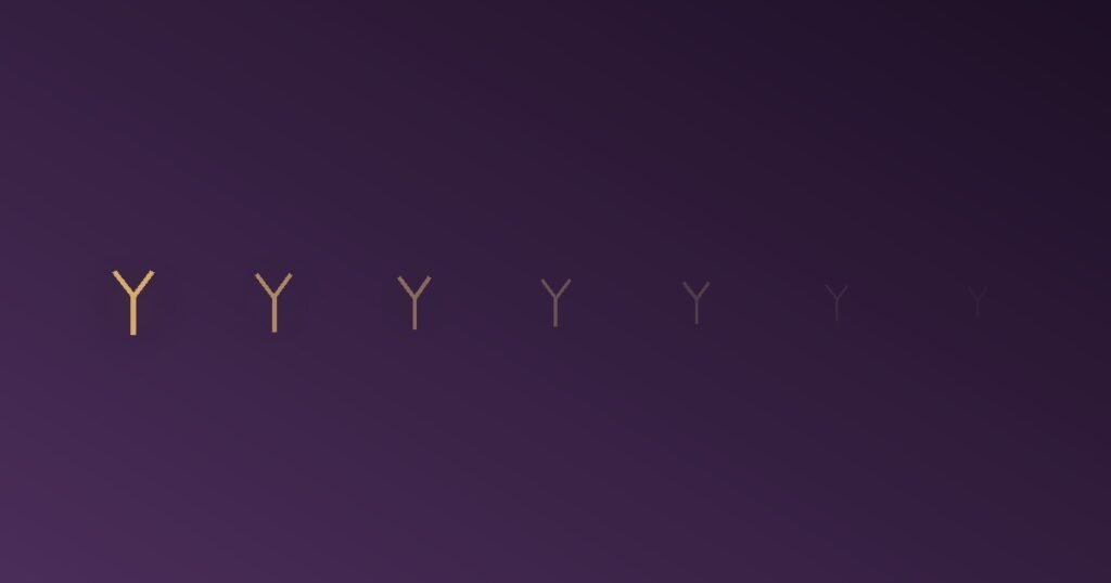 Abstract illustration of a row of fork-in-the-road glyphs fading from bright to dim, representing decision fatigue depleting willpower across the day