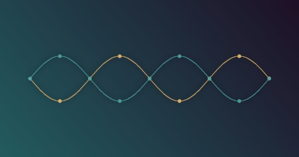 Abstract illustration of two overlapping wave-like glows oscillating back and forth between each other, representing the natural back-and-forth of grief rather than fixed sequential stages
