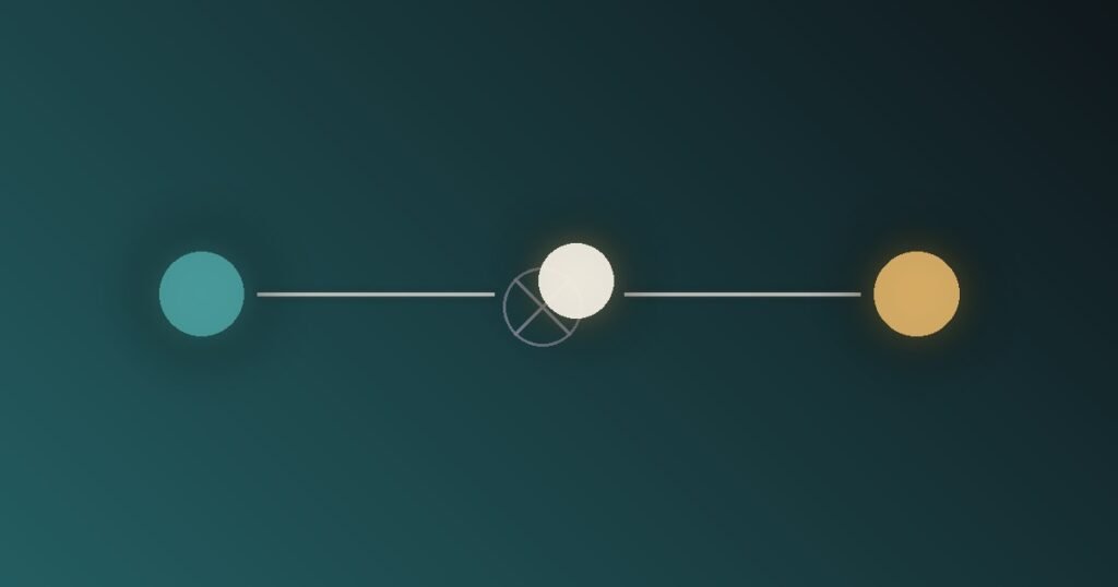 Abstract illustration of a cue and reward node unchanged on either side while the routine node in the middle is swapped for a new brighter one, representing changing the routine while keeping the cue and reward