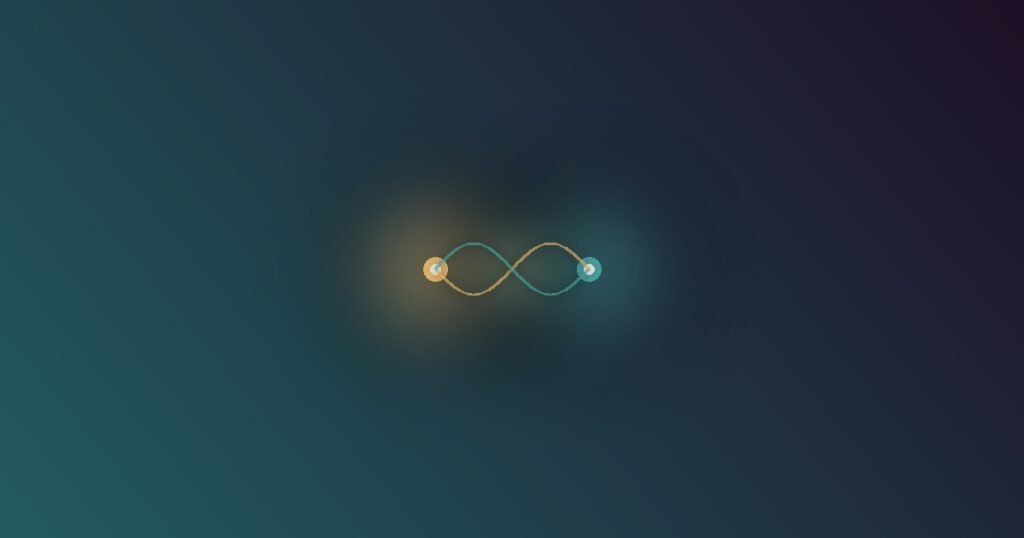 Abstract illustration of a warm gold glow and a cool teal glow intertwined in a woven infinity shape, representing the bittersweet mix of pleasure and loss in nostalgia