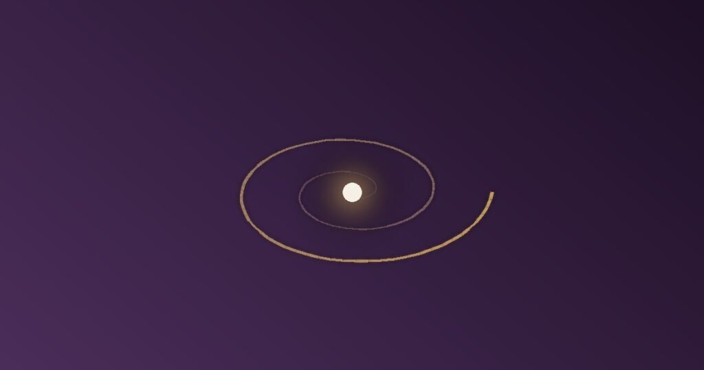 Abstract illustration of a warm golden spiral of light swirling inward, representing nostalgia and looking backward through time