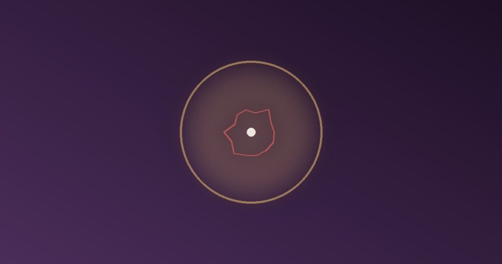 Abstract illustration of a smooth polished golden ring surrounding a small jagged tense shape at its center, representing perfectionism as a polished exterior hiding an underlying fear response