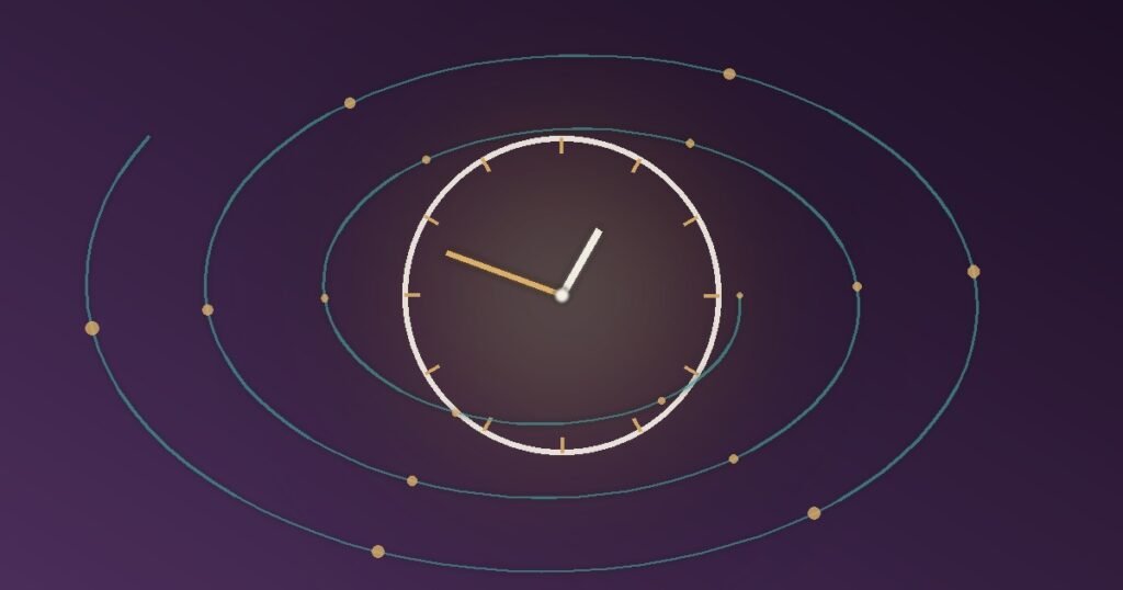 Abstract illustration of a clock unwinding into a spiral, representing procrastination and time slipping away