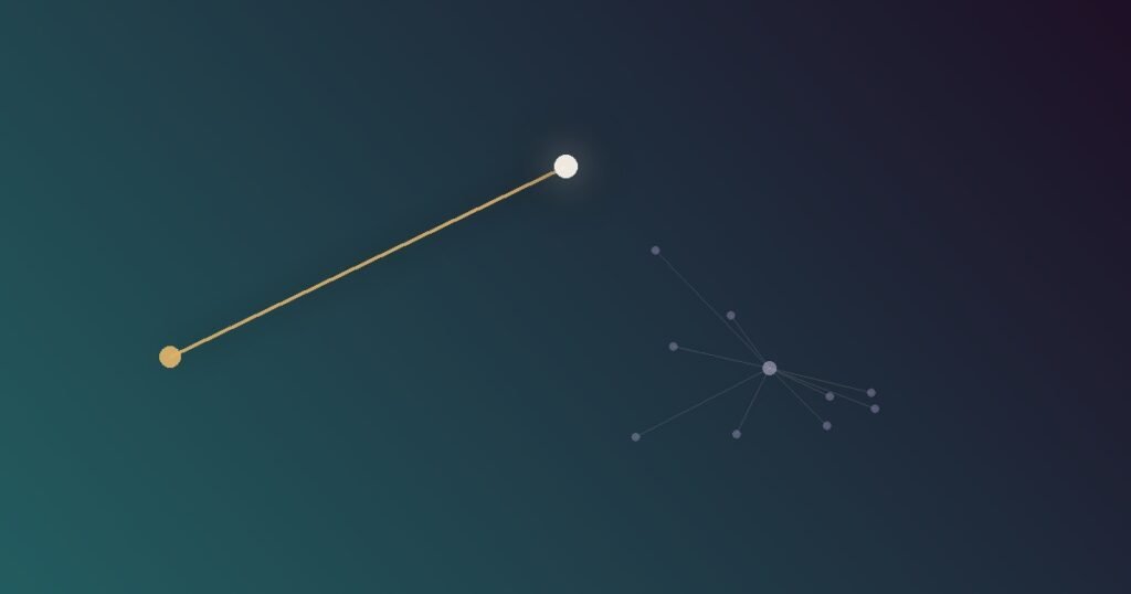 Abstract illustration of a single bright path breaking away from a cluster of dim, unexplored branching paths, representing the vivid counterfactual of an action taken versus the vague unexplored possibilities of inaction