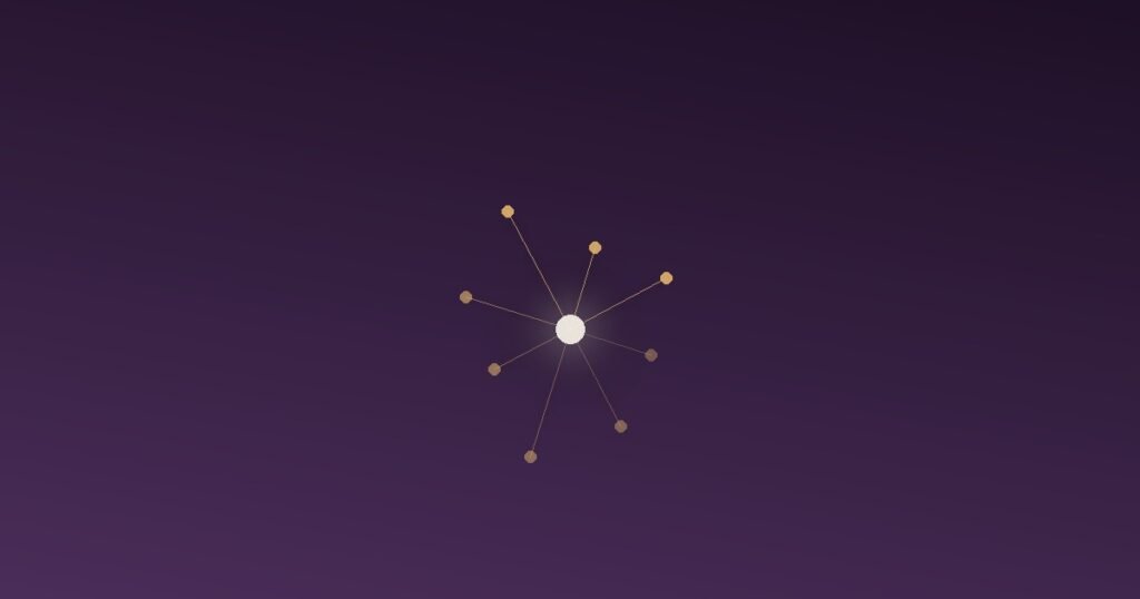 Abstract illustration of a node with an increasing number of connecting threads attached to it over time, representing how repeated public commitment to a belief makes it progressively harder to abandon