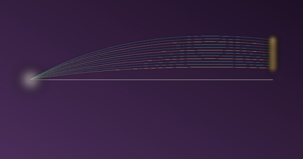 Abstract illustration of a straight line of reasoning with many paths bending away from it in the same direction, representing how cognitive biases systematically distort judgment