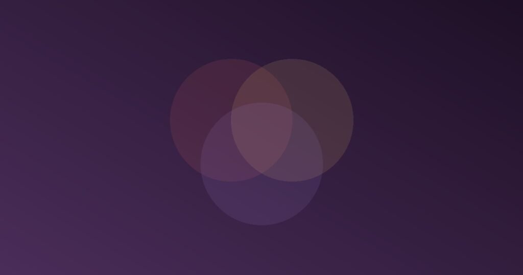 Abstract illustration of three overlapping translucent circles representing the interconnected dark triad personality traits of narcissism, Machiavellianism, and psychopathy