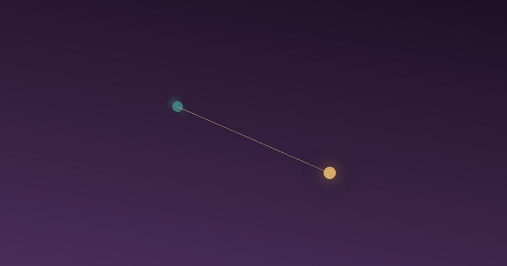 Abstract illustration of a wavering, uncertain node stabilized by a fixed anchor point connected to it, representing how external documentation provides a stable reference against a distorted internal sense of reality